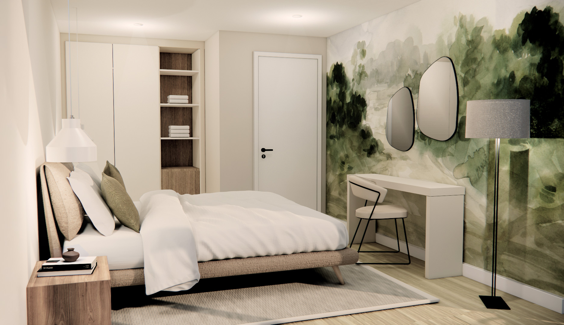 Schlafen groß final ferienwohnung einrichten lassen schlafzimmer tapete schwarzwald